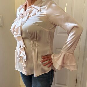CAbi Soft Pink Ruffle Blouse